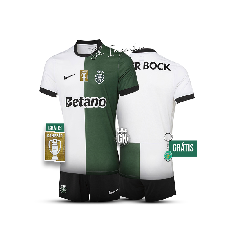 Conjunto infantil STROMP quarto equipamento branco/verde 2025/26 - LANÇAMENTO [pré venda: 11 a 22 dias úteis]