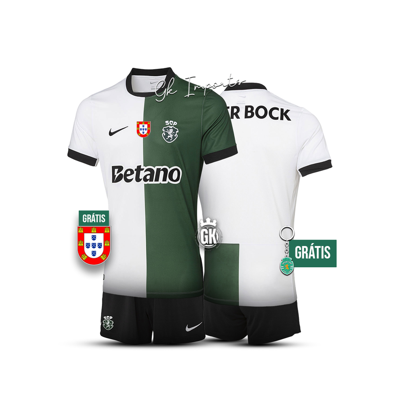 Conjunto infantil STROMP quarto equipamento branco/verde 2025/26 - LANÇAMENTO [pré venda: 11 a 22 dias úteis]