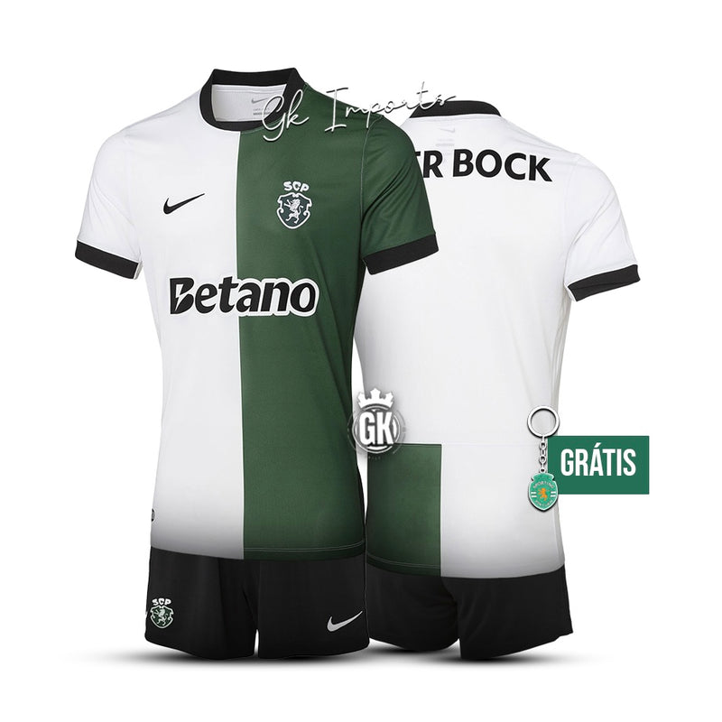 Conjunto infantil STROMP quarto equipamento branco/verde 2025/26 - LANÇAMENTO [pré venda: 11 a 22 dias úteis]