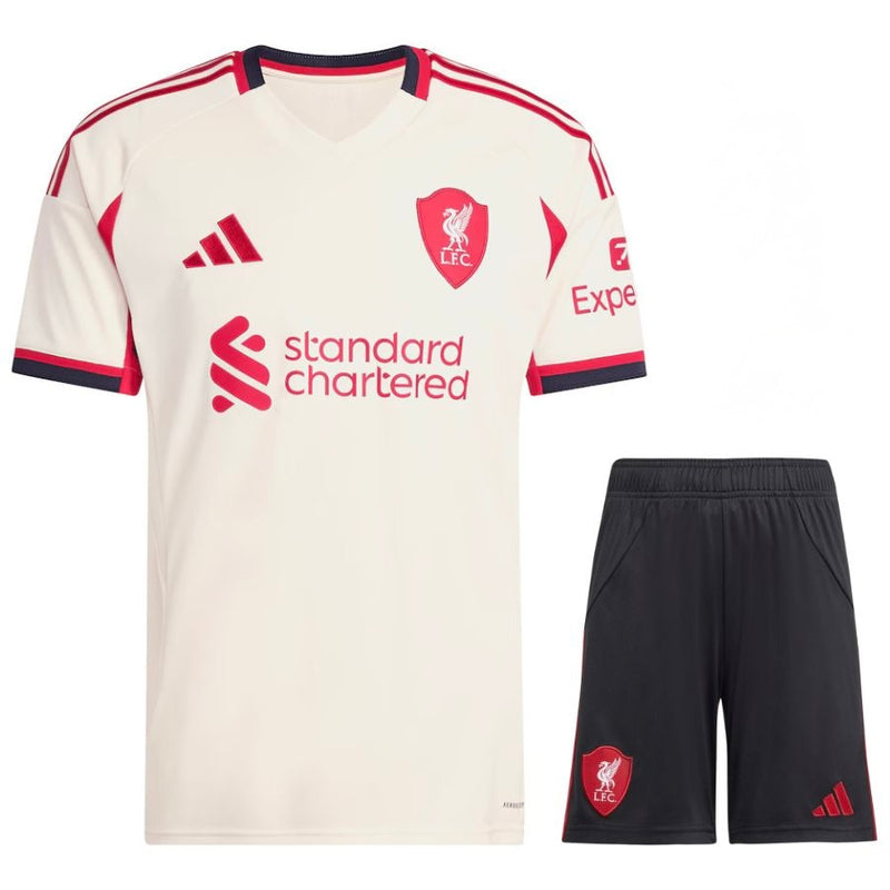 Conjunto Infantil Liverpool alternativo branco 2025/26